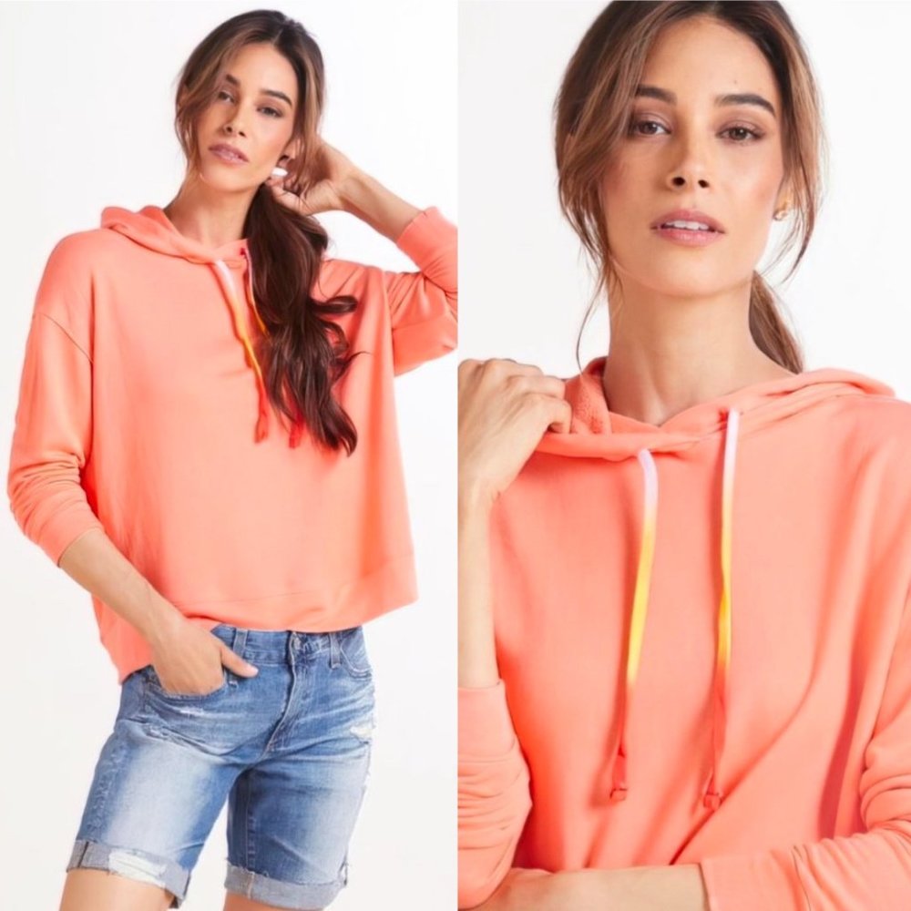 Anthropologie Sundry Neon Orange Ombre Rainbow Drawstring Hoodie